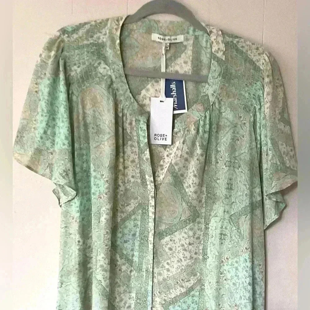 NWT Rose + Olive button Down Polyester Tunic Top … - image 2